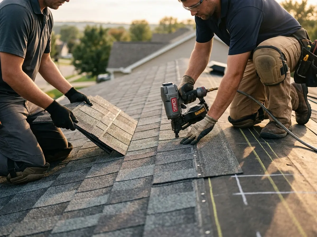 Professional roofer working on a residential roof in Reedurban